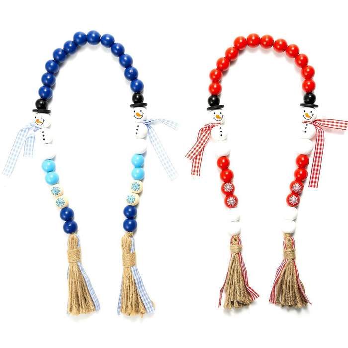 Christmas Diy Tassel Hemp Rope and Wooden Bead Garland -red+blue
