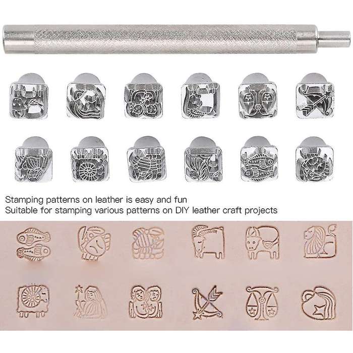 12pcs Punch Tool Twelve Constellations Pattern Diy Stamper+1pc Handle