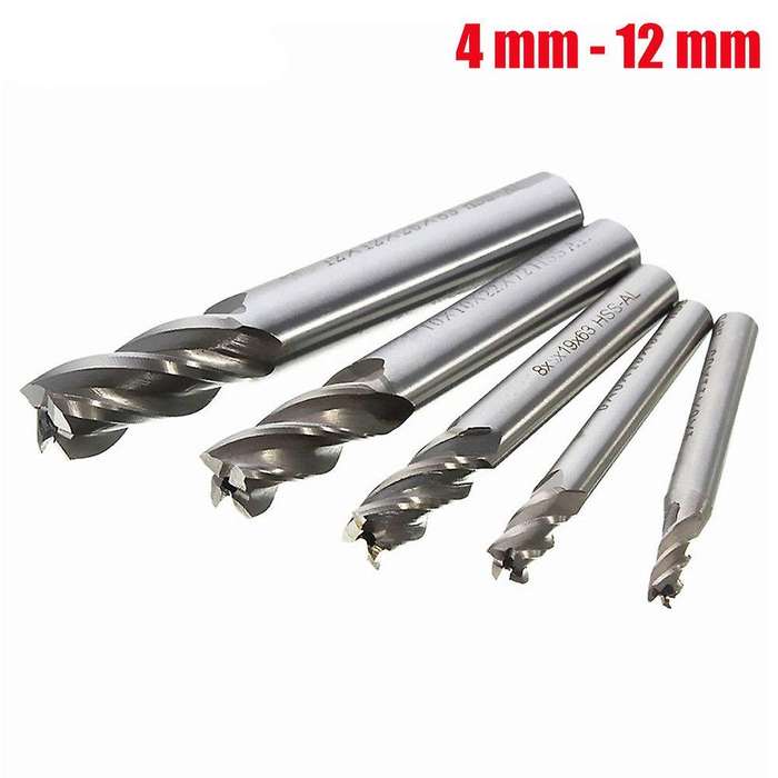 5pcs Straight Shank End Mill Cutter 4 Flute Drill Bit 4/6/8/10/12mm