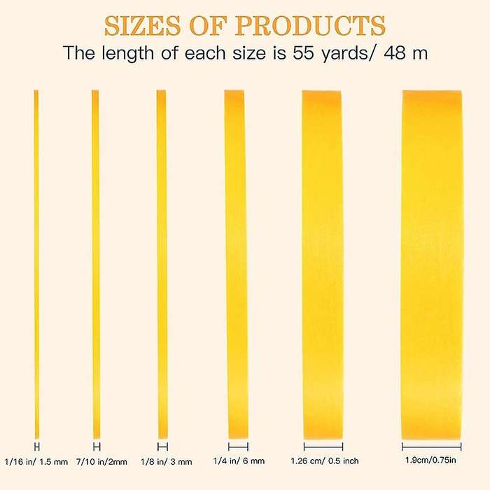 6 Rolls Fine Line Tape 1/16,7/10,1/8,1/4,1/2,3/4 Inch X 55 Yard