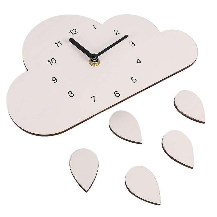 Nordic Style Nursery Wooden Cloud Water Droplets Clock Wall Hanging