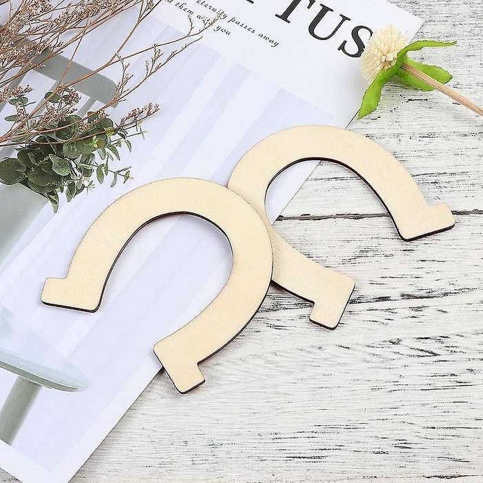 48pcs Diy Wooden Slices Unpainted Cut Horseshoe Chip Wooden Pieces
