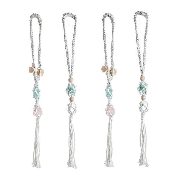4pcs Handmade Cotton Rope Woven Gemstone Wooden Bead Car Pendant