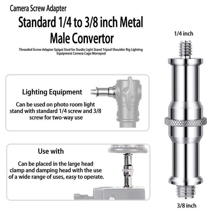 5pcs Standard 1/4 to 3/8 Inch Metal Male Convertor Threaded Screw