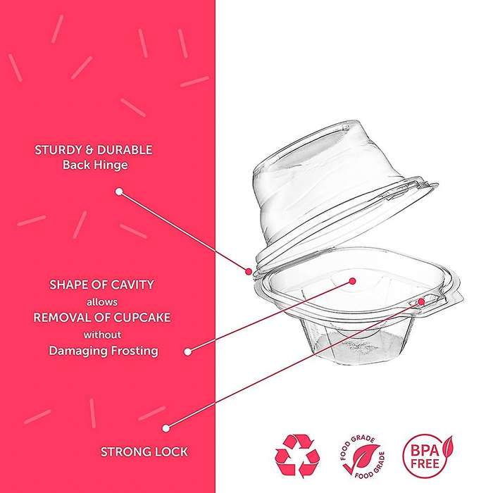 Cupcake Boxes, with Connected Airtight Deep Dome Lid Cupcake Box