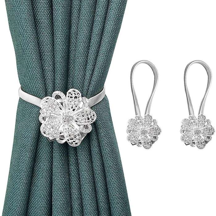 2 Pieces Of Magnetic Curtain Fasteners for Window Decoration(silver)