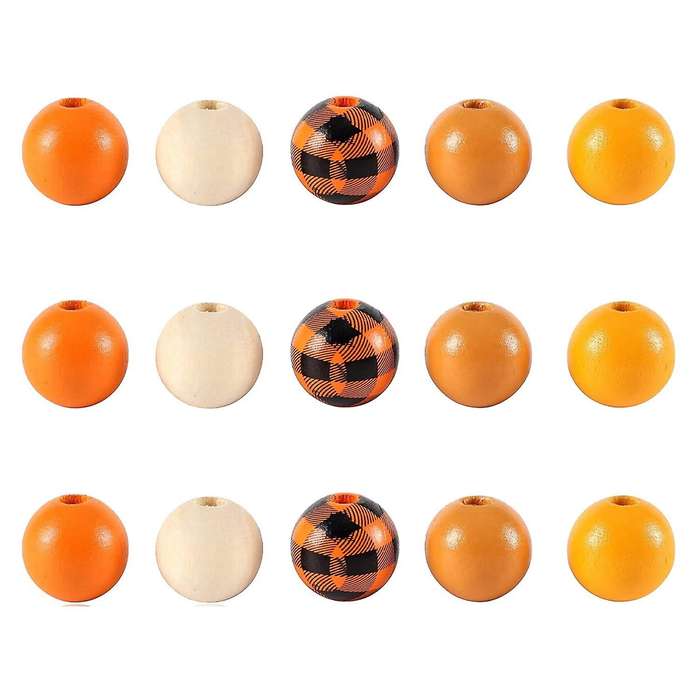 200 Pcs Wooden Beads with Hemp Rope for Fall Orange Natural