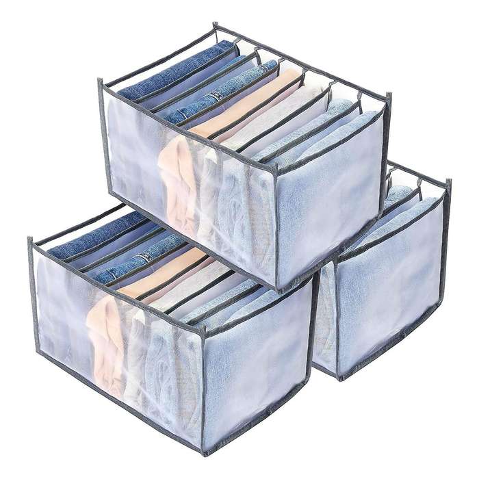 3pcs Wardrobe Clothes Organizer,7 Grids Foldable Closet Organizer Box
