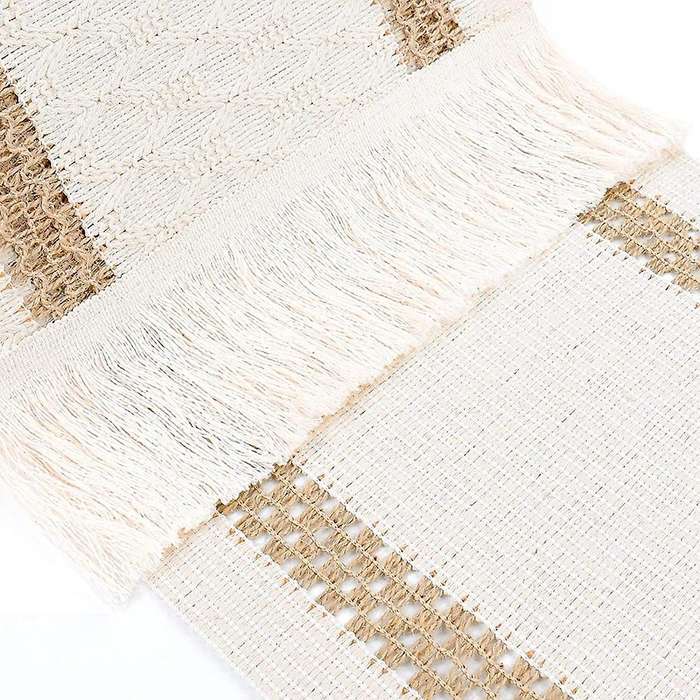 Macrame Table Runner, with Tassels, Hand Woven Cotton 12 X72inch