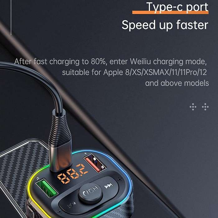T86s Car Bluetooth Fm Transmitter Pd Type-c Qc3.0 4.8a Mp3 Player