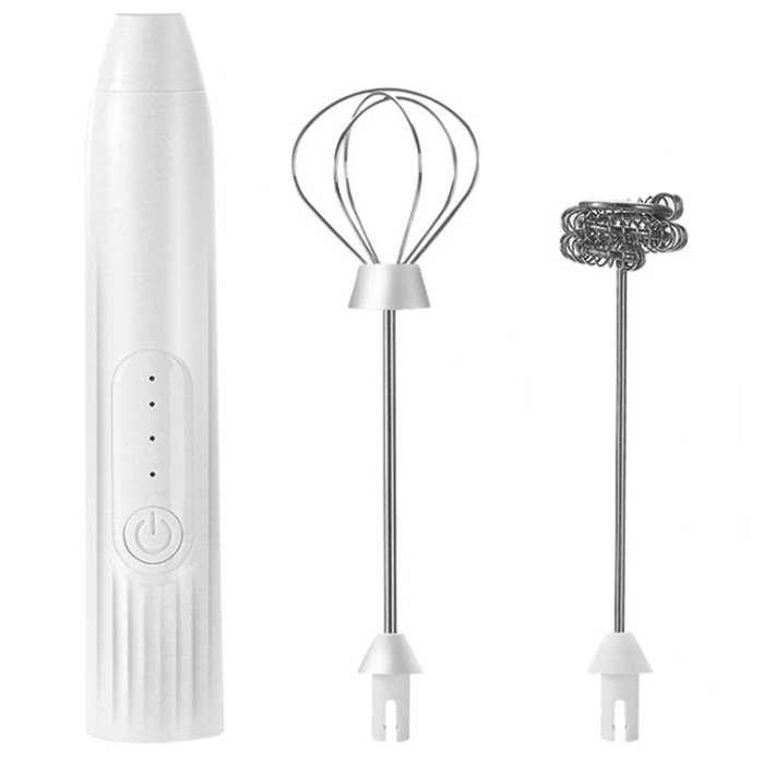 Electric Milk Frother Egg Beater Kitchen Drink Foamer Whisk White