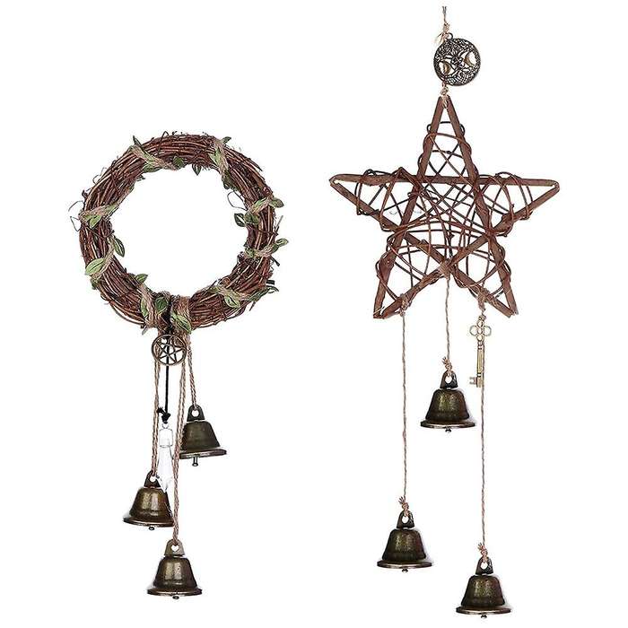 Protection Door Hangers Round Pentagram Witch Rattan Wreath Bells