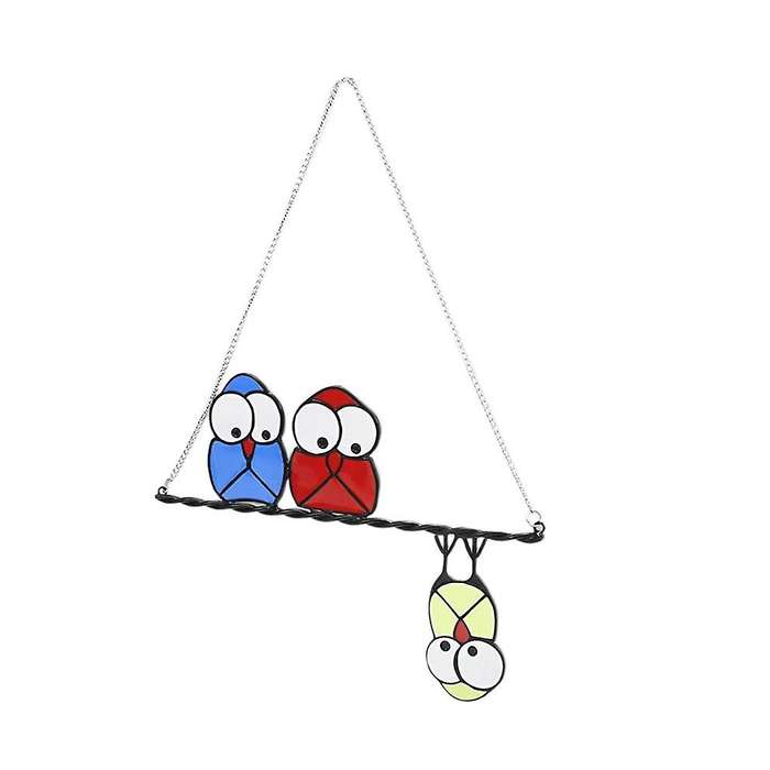 Stained Glass Window Hangings Owls Sun Catcher Ornaments Home - A