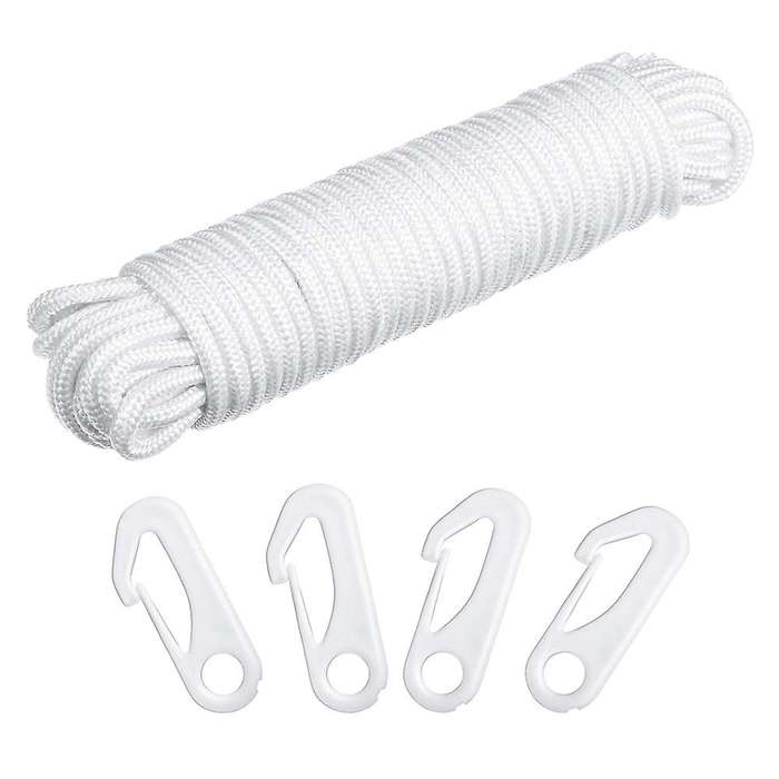 50 Feet X 1/4inch Flag Pole Halyard Rope with 4 Pieces Hook Clips