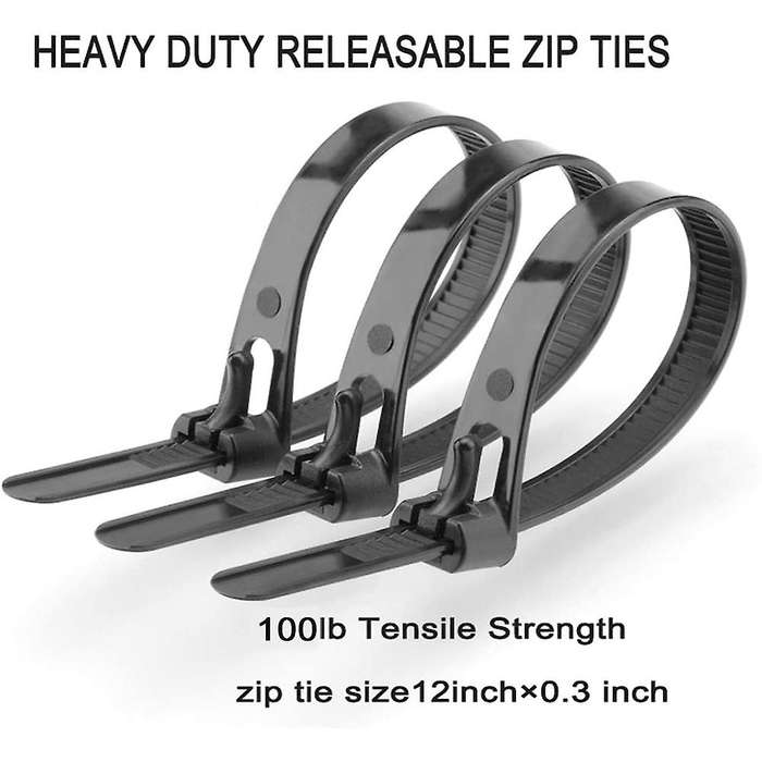 Releasable Zip Ties 12inch Heavy Duty Zip Tie Thick Black Cable Ties