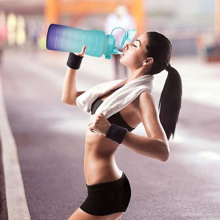 Water Bottle with Time Marker, 68 Oz Extra Large -pink Green
