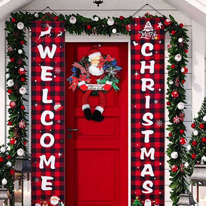 Santa Claus Leg Wreath Hanging Ornament for Door Christmas Decor