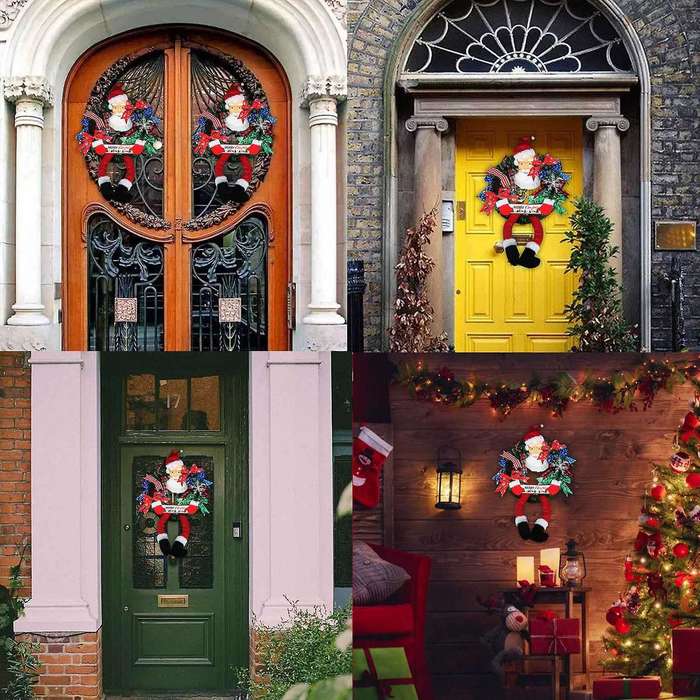 Santa Claus Leg Wreath Hanging Ornament for Door Christmas Decor