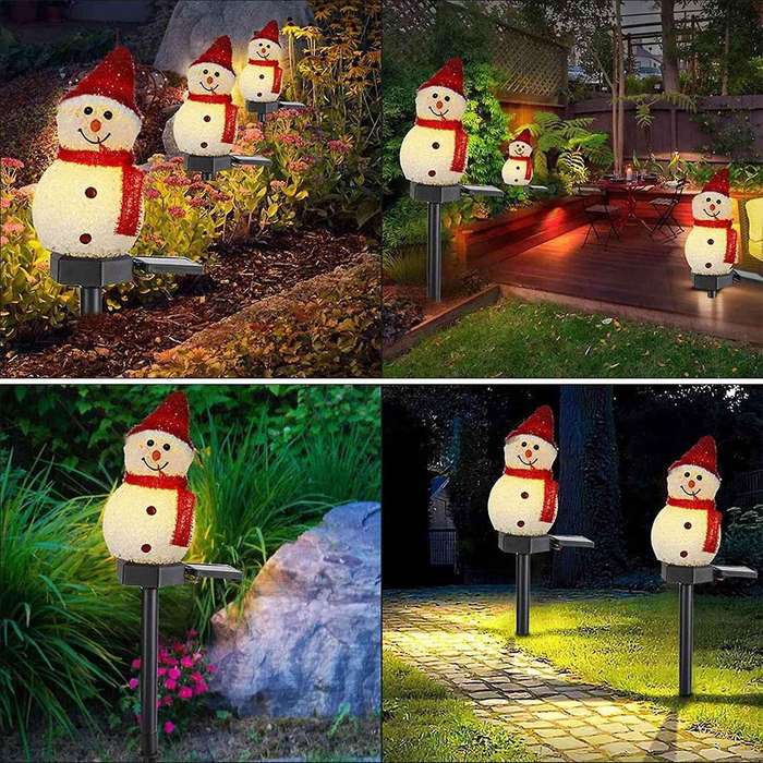 Christmas Solar Powered Led Snowman Light Decor Garden Lamps Yellow