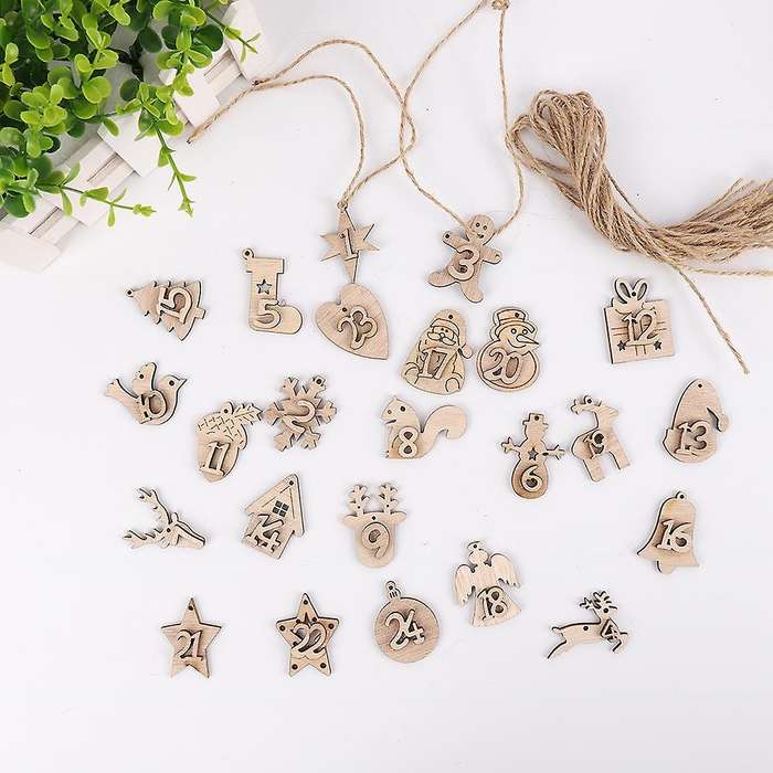 Christmas Advent Calendar Bag Set 24days Gift Bag with Wooden Pendant