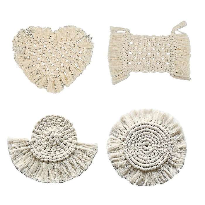 4 Pcs Boho Coasters Handmade Macrame for Drinks Bohemian Home Decor