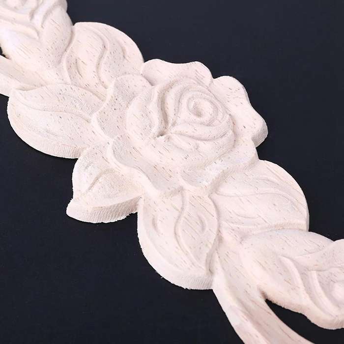 4pcs Wood Carved Onlay Rose Flower Appliques for Furniture Cabinet