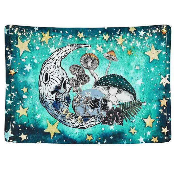Tapestry Psychedelic Moon Stars Mushroom Skull Tapestries Wall