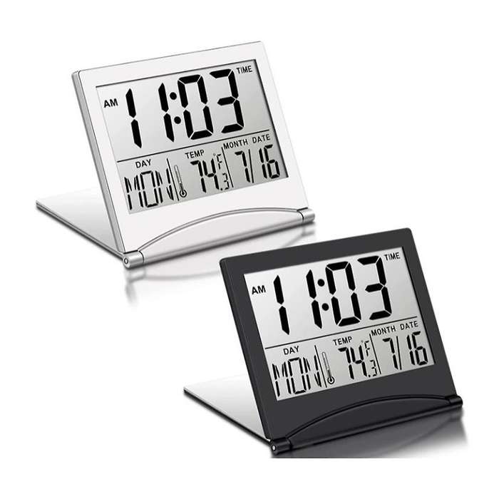 2 Pcs Digital Travel Alarm Clock Foldable Lcd Clock with Calendar
