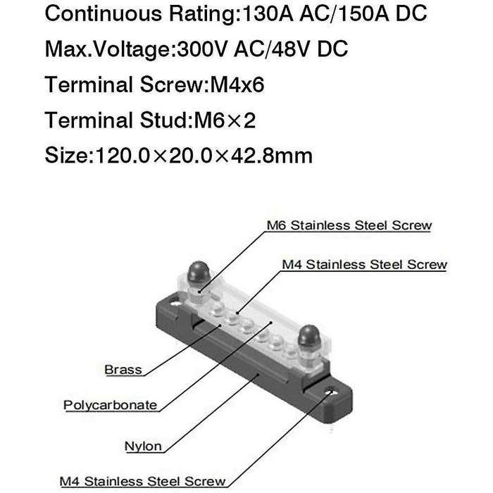 6p Copper Busbar 150a High Current for Marine Yacht Circuit Insurance
