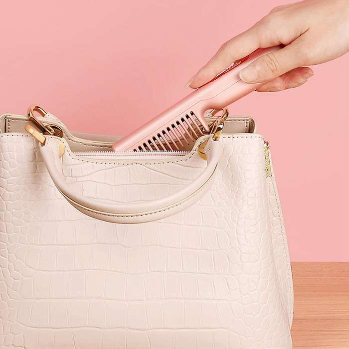 Electric Cordless Hair Straightener and Curling 2 In 1 Dry Comb Pink