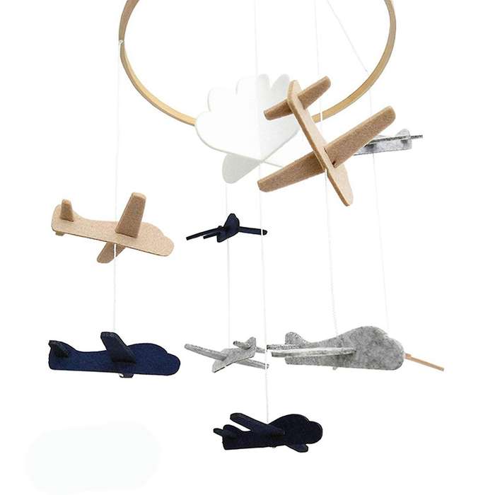 Crib Mobile Airplanes & Cloud Nursery Decoration Grey White, for Boys