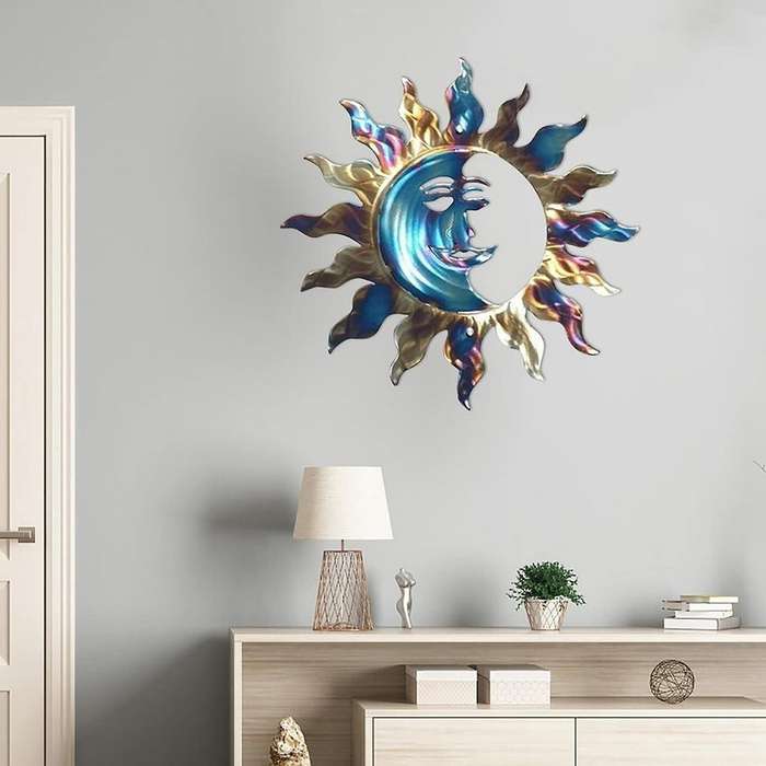 Sun Wall Decor Creative Sun Moon Statue Iron Art Decor Red