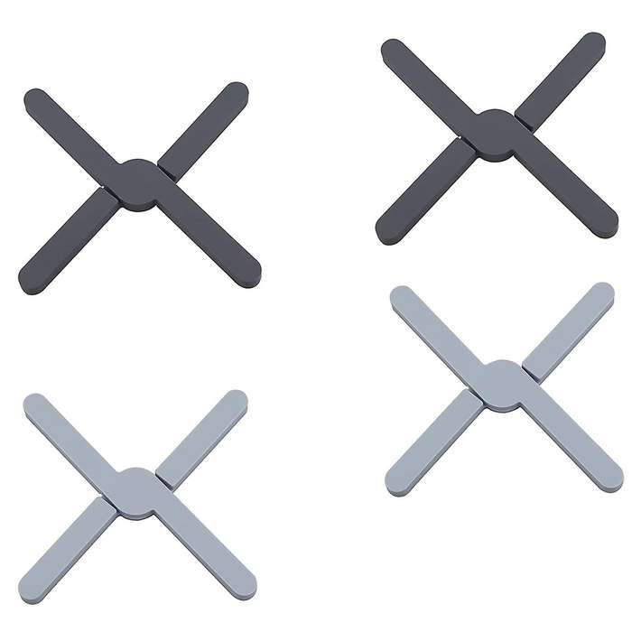 Set Of 4 Silicone Trivets, Heat Resistant, Pot Saucer, Hinged Holder