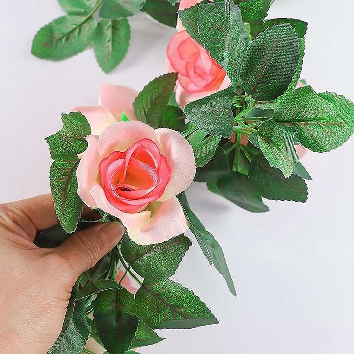 2 Pack 15 Ft Pink Fake Rose Vine Hanging for Wedding Home Champagne