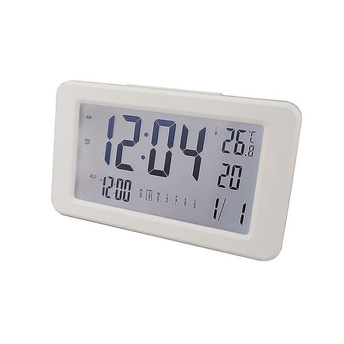 Lcd Digital Alarm Clock with Thermometer for Kids Bedroom White