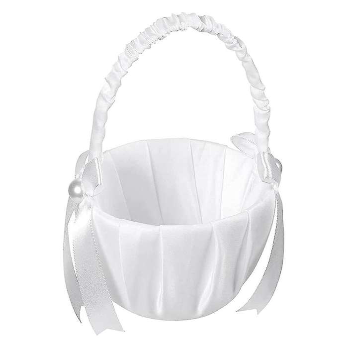 2 Pack Wedding Satin Flower Basket,bowknot Party Rose Flower Basket