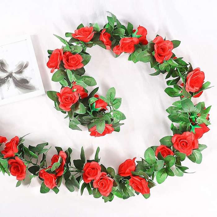 2 Pack 15 Ft Pink Fake Rose Vine Hanging for Wedding Home Red