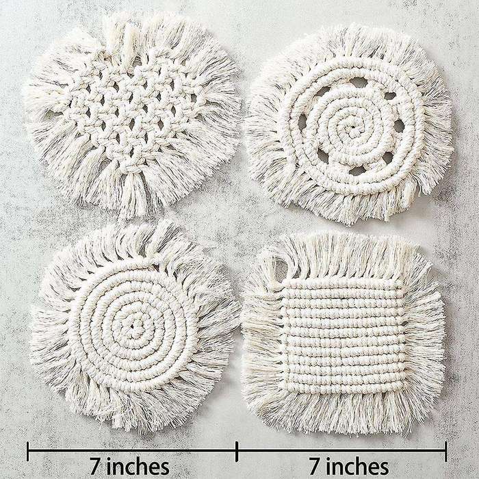 Coasters for Coffee Table, 4 Pack Macrame Coasters for Furniture