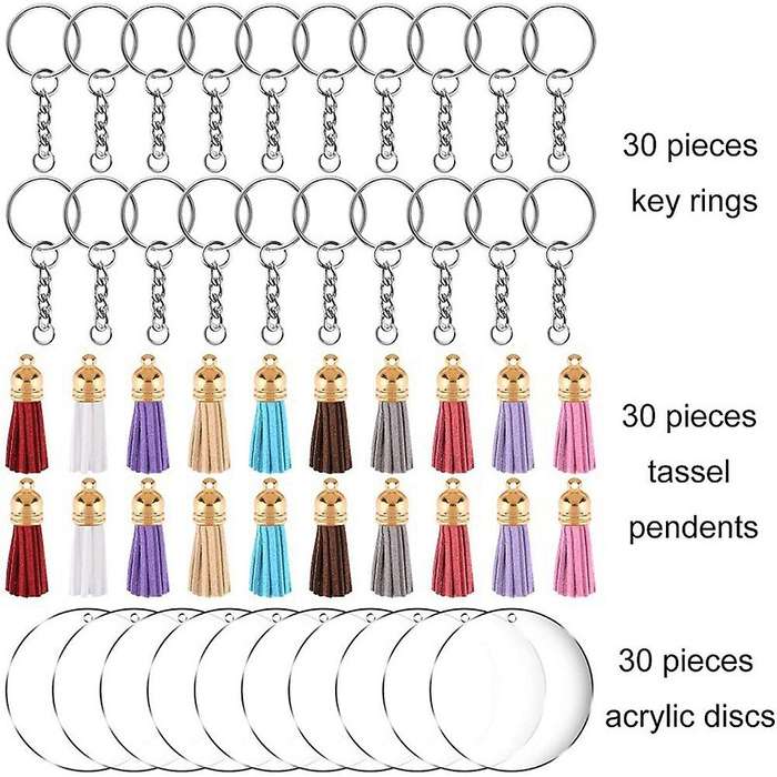 Acrylic Circle Keychain Blanks Clear Kit 120pcs for Cricut, Silver