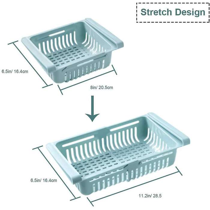 2pcs Retractable Drawer Refrigerator Storage Box, (white+khaki)