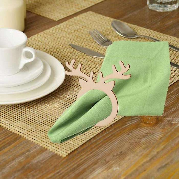 50pcs Reindeer Antler Place Card Napkin Holder Mini Wooden Ring