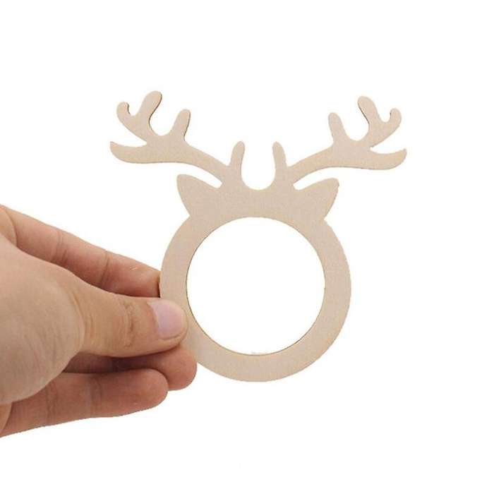 50pcs Reindeer Antler Place Card Napkin Holder Mini Wooden Ring