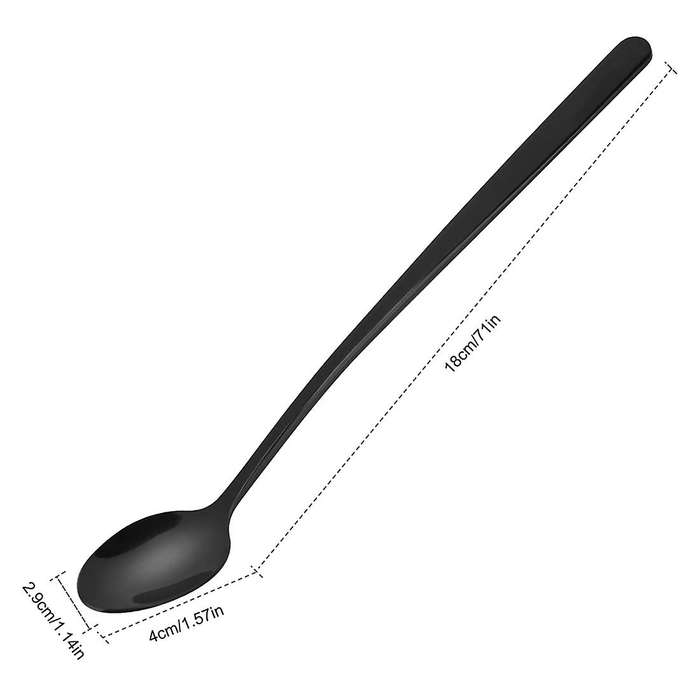 8 Ice Cream Spoons Long Drink Spoons Stainless Steel Black 22 Cm Long