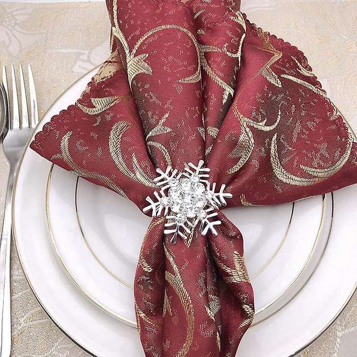 12 Pack Napkin Rings Silver Snowflake Napkin Holder