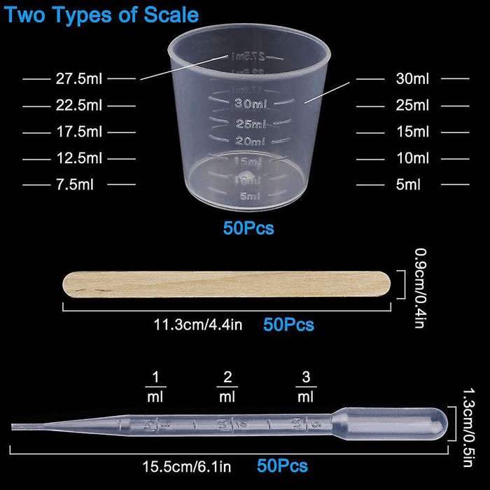 Plastic Measuring Cups with Tools - 50 Pieces 30ml Measuring Cups