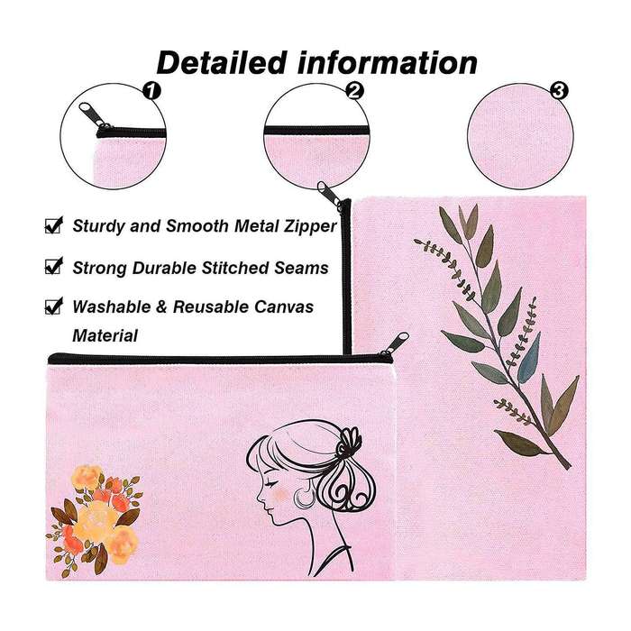 16 Pack Pink Canvas Makeup Bag,bulk Cosmetic Bags with Multi-color