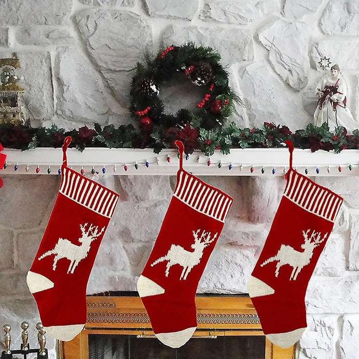 3 Pcs Christmas Stocking, Xmas Fireplace Socks Candy Gift Bag, B