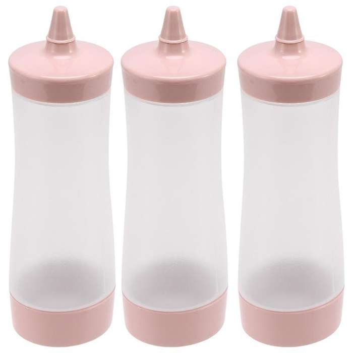 3x Squeeze Bottle Kitchen Accessories Plastic Pink + Transparent