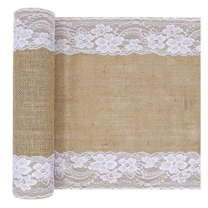 Burlap Lace Table Runner, for Home Party Wedding Decor -12x108 Inch