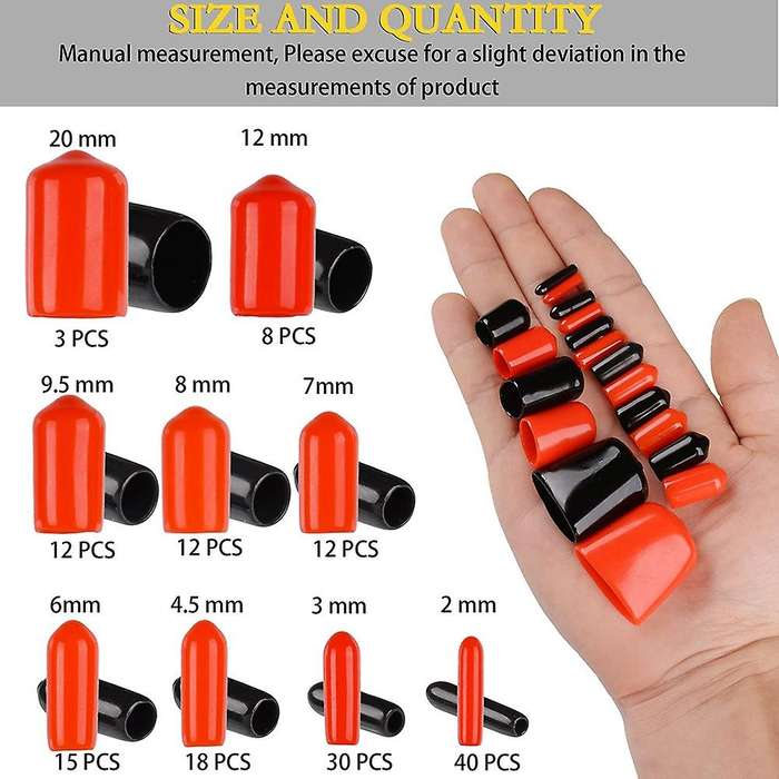 300 Pieces End Caps Black and Red Rubber Thread Protector In 9 Sizes